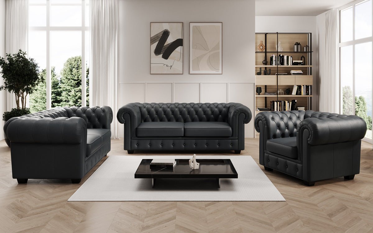 Chesterfield 3 Sëtz Sofa Royal a Echtläder