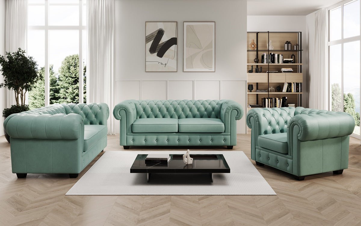 Chesterfield 3 Sëtz Sofa Royal a Echtläder