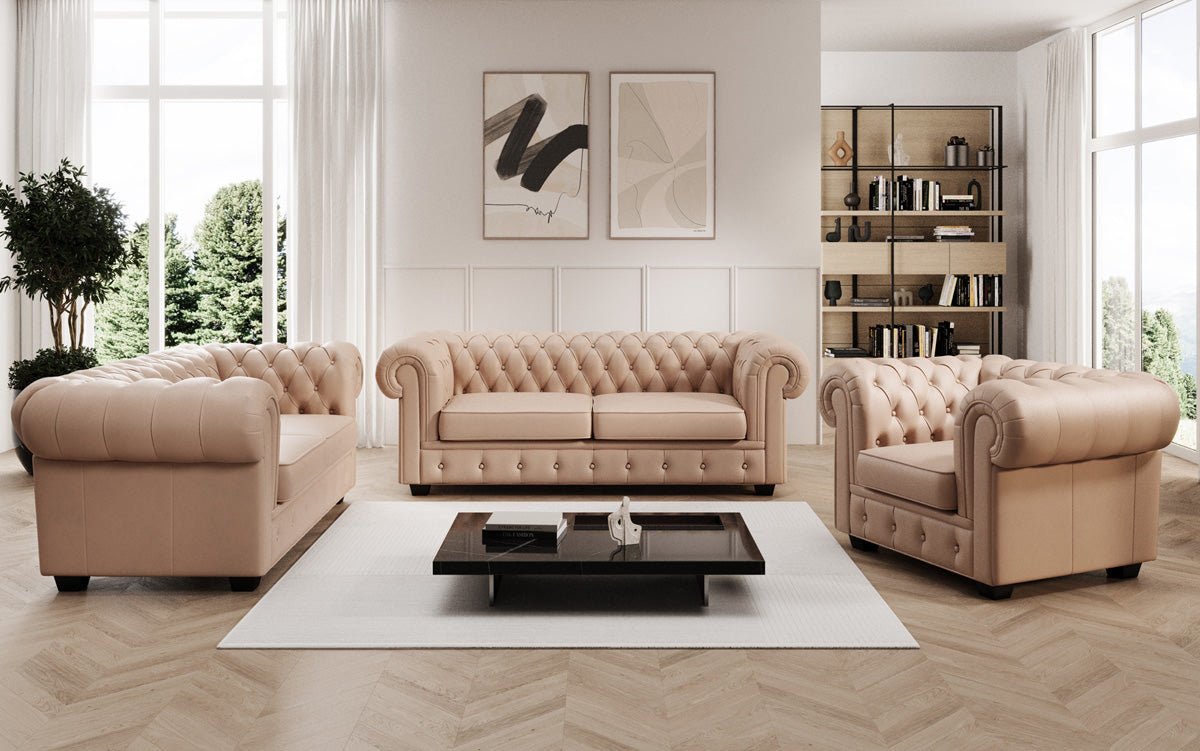 Chesterfield 3 Sëtz Sofa Royal a Echtläder