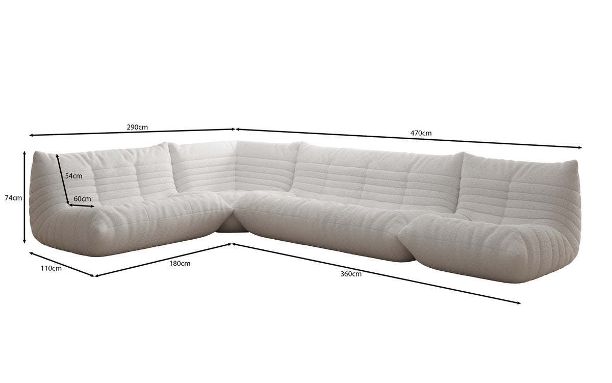 Designer Sofa Wunnlandschaft Calmo am Teddy Bouclé