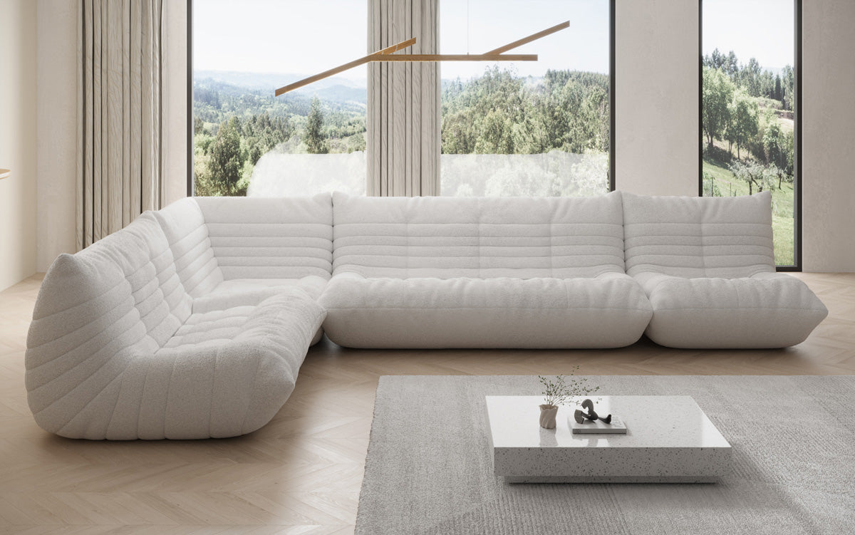 Designer Sofa Wunnlandschaft Calmo am Teddy Bouclé