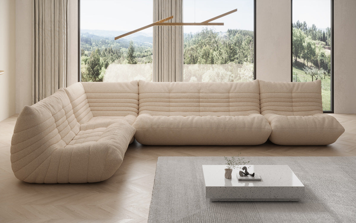 Designer Sofa Wunnlandschaft Calmo am Teddy Bouclé