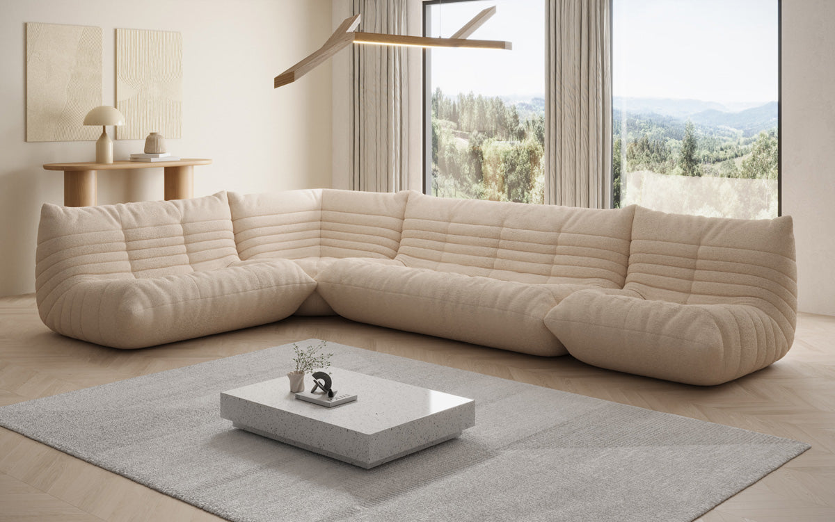 Designer Sofa Wunnlandschaft Calmo am Teddy Bouclé