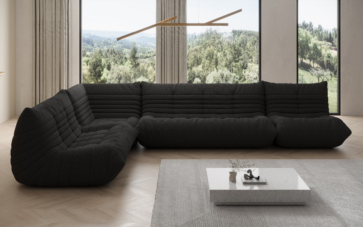 Designer Sofa Wunnlandschaft Calmo am Teddy Bouclé