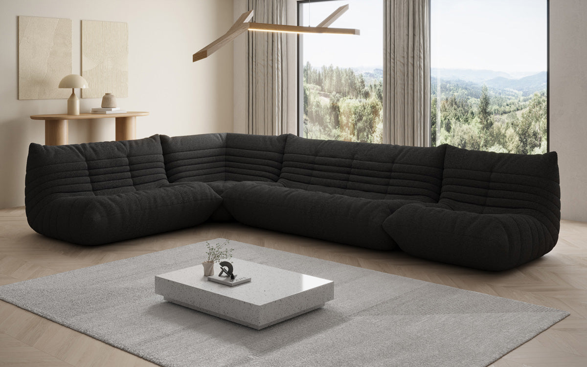 Designer Sofa Wunnlandschaft Calmo am Teddy Bouclé