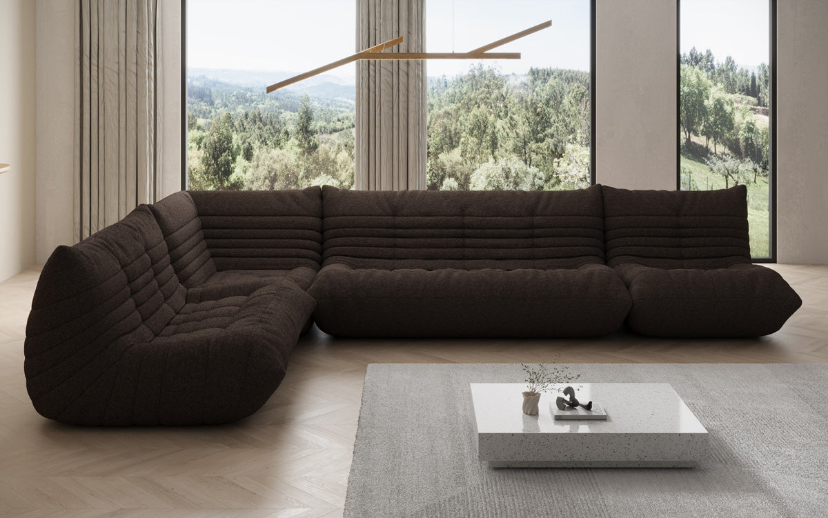 Designer Sofa Wunnlandschaft Calmo am Teddy Bouclé