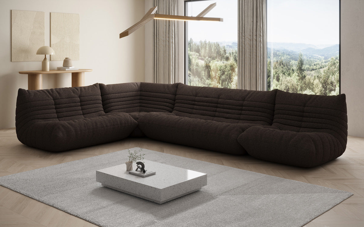 Designer Sofa Wunnlandschaft Calmo am Teddy Bouclé