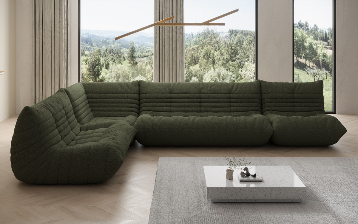Designer Sofa Wunnlandschaft Calmo am Teddy Bouclé