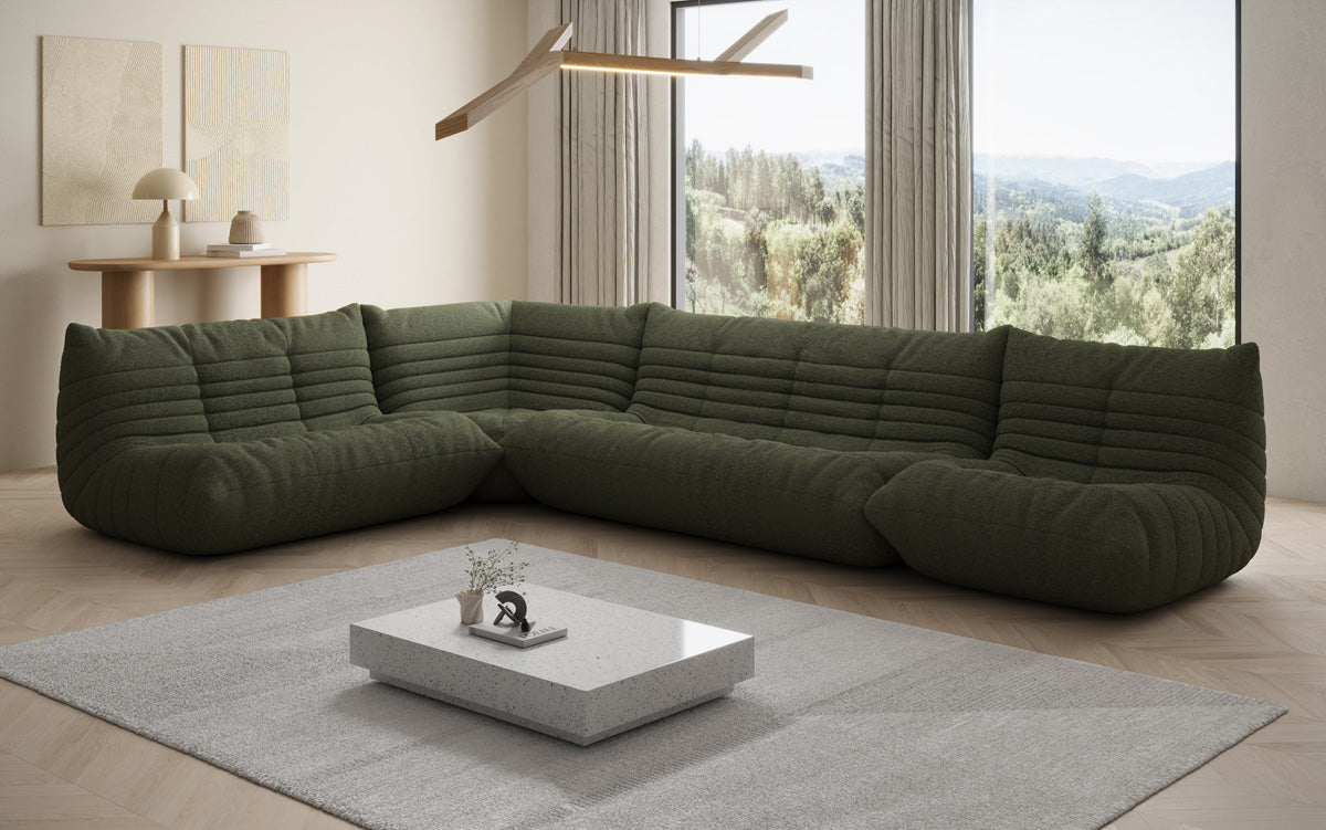 Designer Sofa Wunnlandschaft Calmo am Teddy Bouclé