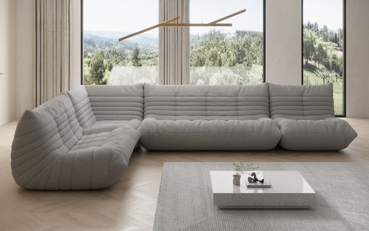 Designer Sofa Wunnlandschaft Calmo am Teddy Bouclé