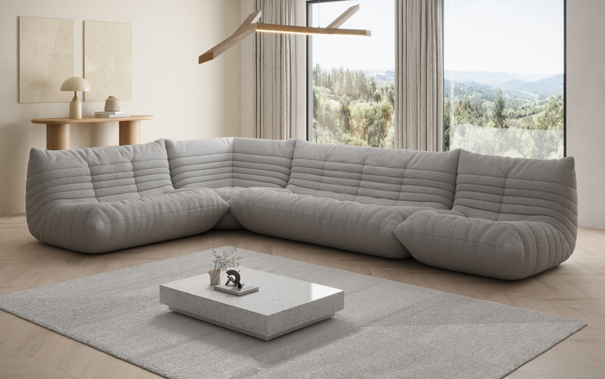 Designer Sofa Wunnlandschaft Calmo am Teddy Bouclé