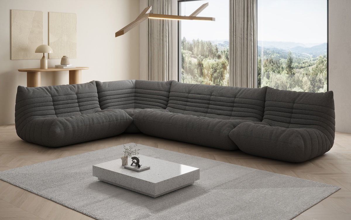 Designer Sofa Wunnlandschaft Calmo am Teddy Bouclé