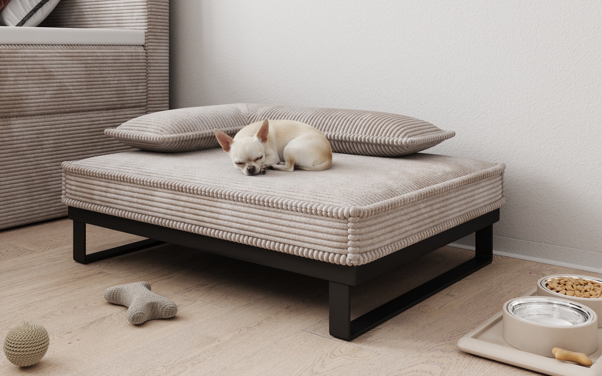 Hundebett Milo – 80×60 cm mit Cordbezug & Metallrahmen