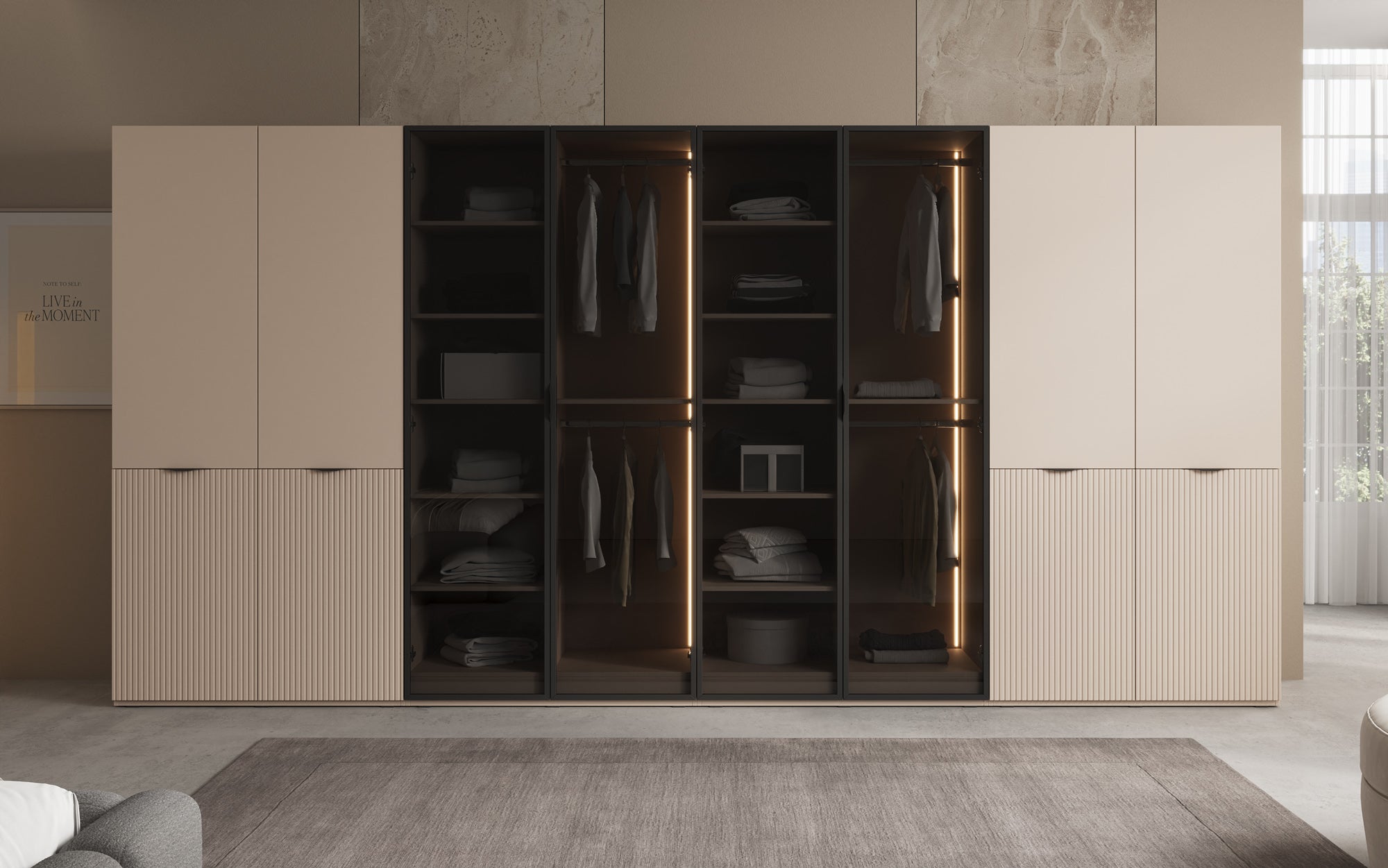 Modulo Verno – Modularer Design-Kleiderschrank mit Glas- und Strukturfront