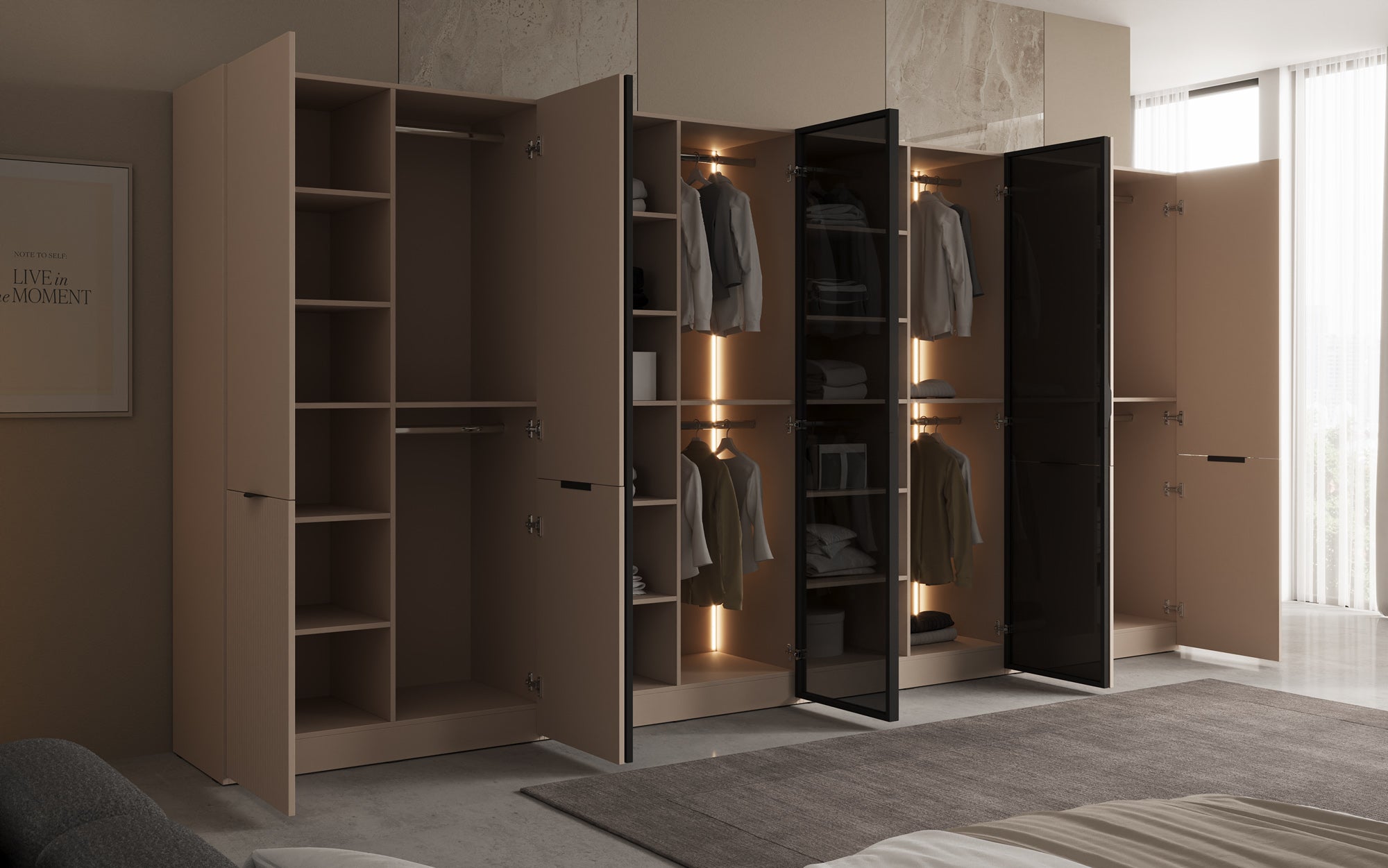 Modulo Verno – Modularer Design-Kleiderschrank mit Glas- und Strukturfront