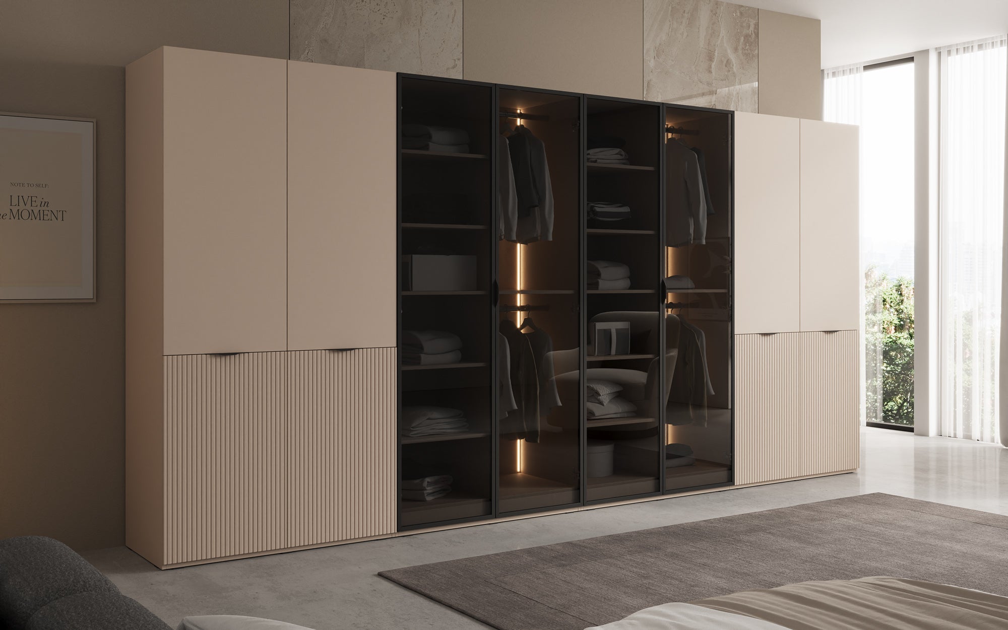 Modulo Verno – Modularer Design-Kleiderschrank mit Glas- und Strukturfront