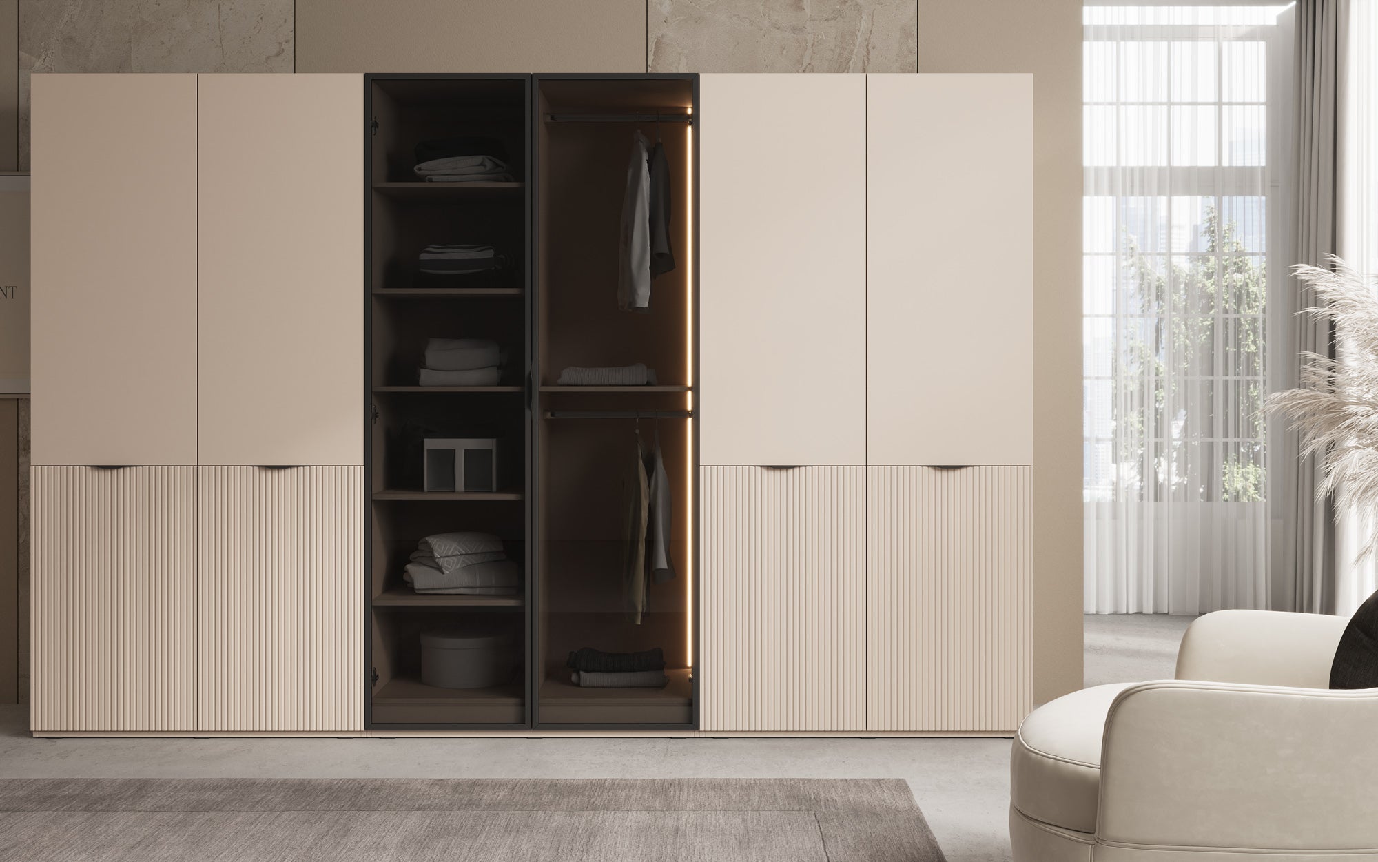 Modulo Sano – Modularer Kleiderschrank mit Glas- und Strukturfront