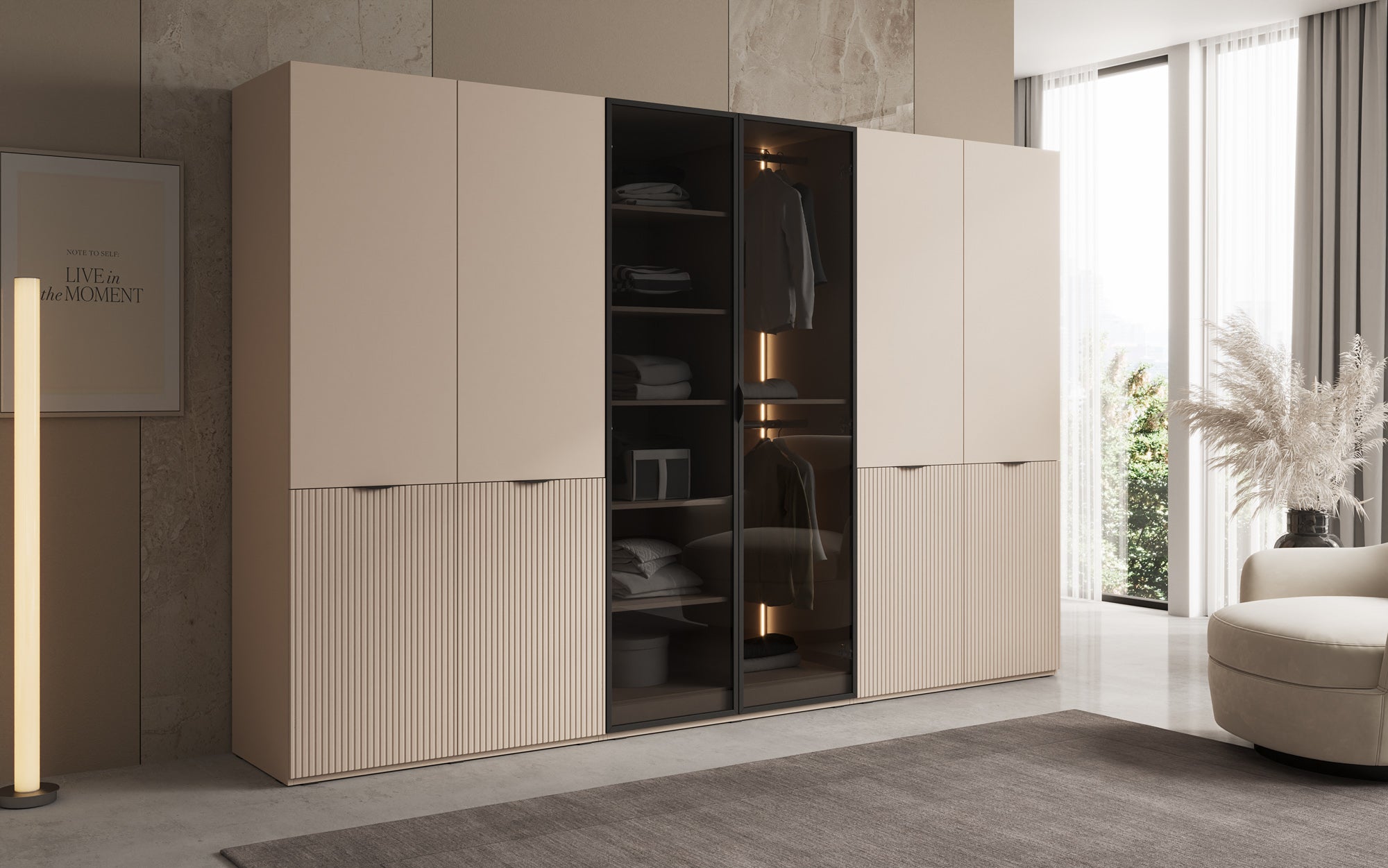 Modulo Sano – Modularer Kleiderschrank mit Glas- und Strukturfront