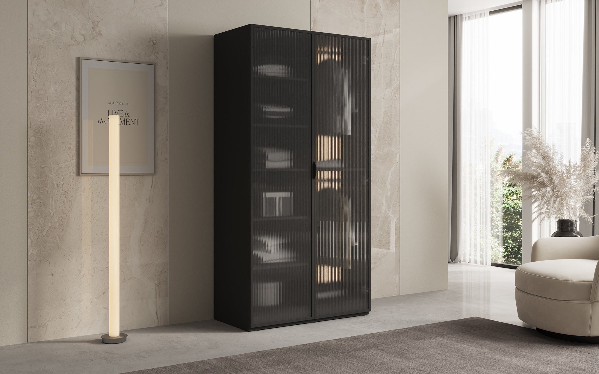 Modulo Arda – Design-Kleiderschrank mit geriffelter Glasfront