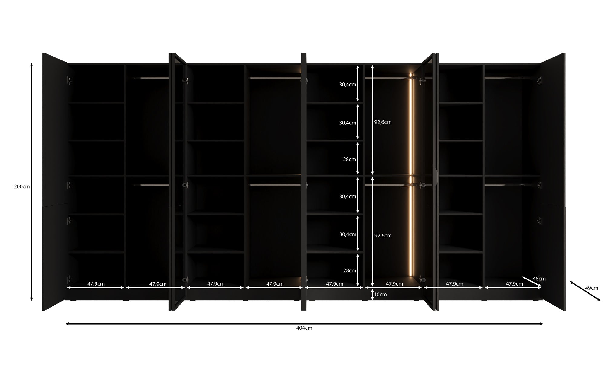 Modulo Kalen – Viermoduliger Design-Kleiderschrank mit Holz- und Strukturglasfron