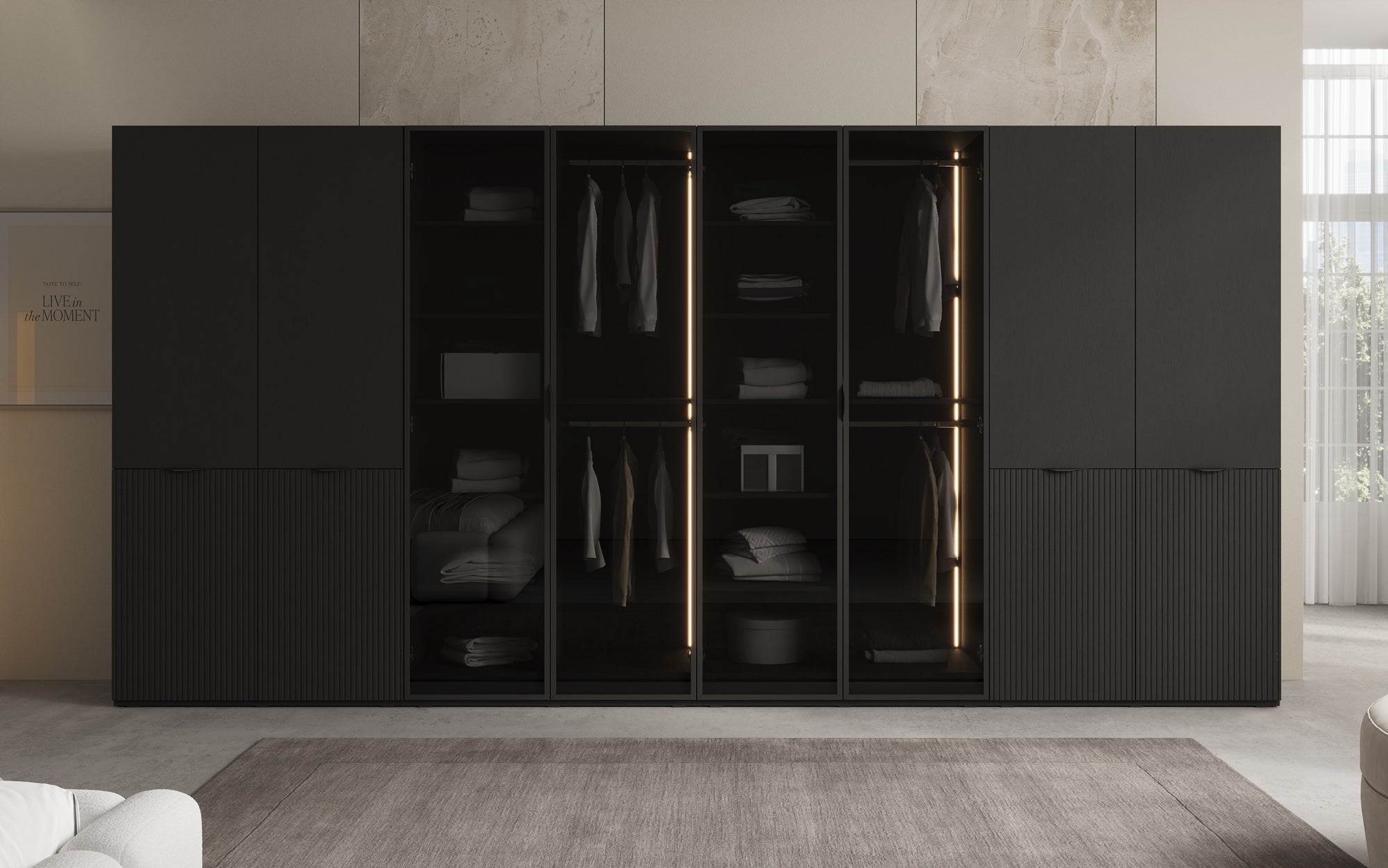 Modulo Verno – Modularer Design-Kleiderschrank mit Glas- und Strukturfront