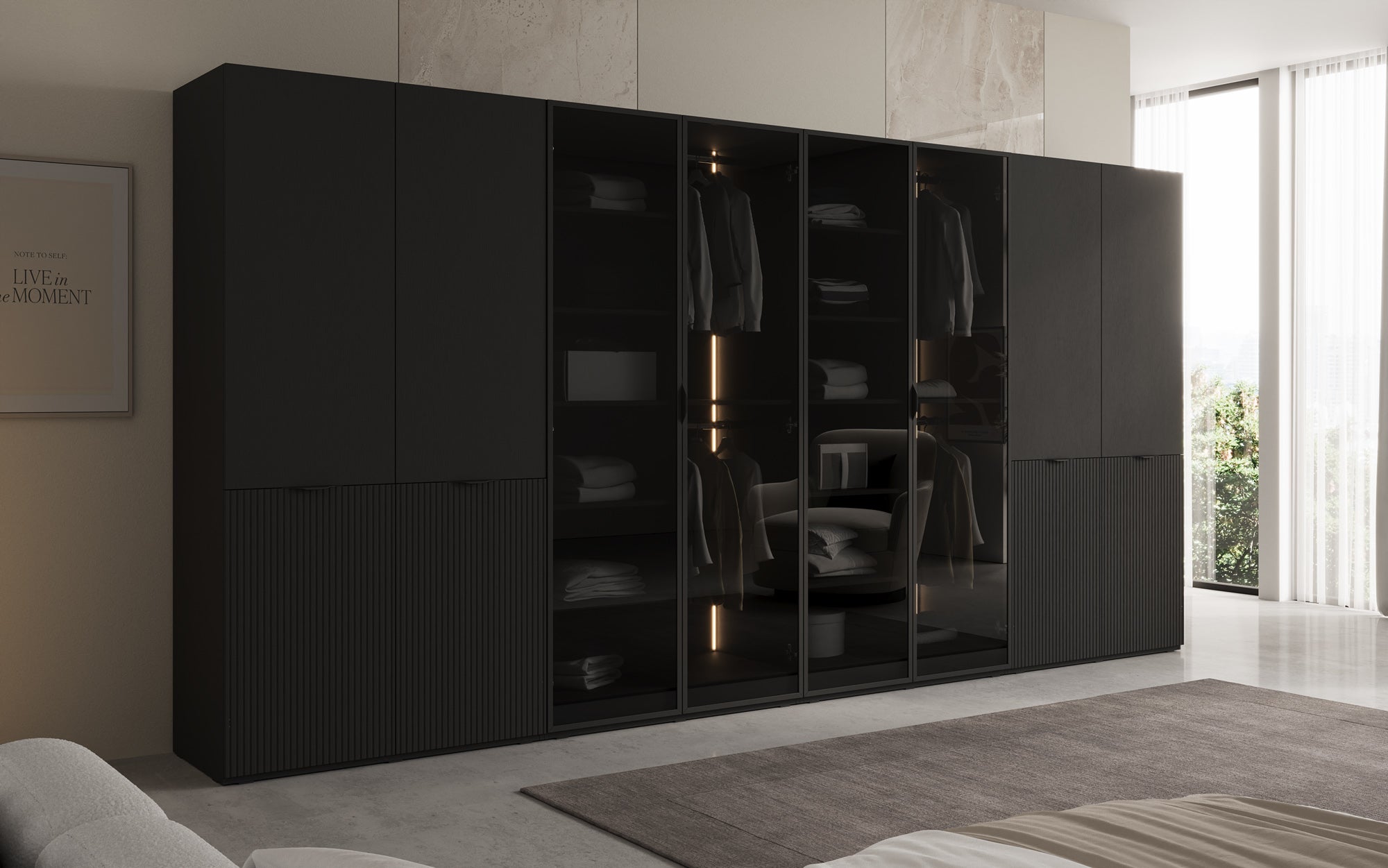 Modulo Verno – Modularer Design-Kleiderschrank mit Glas- und Strukturfront