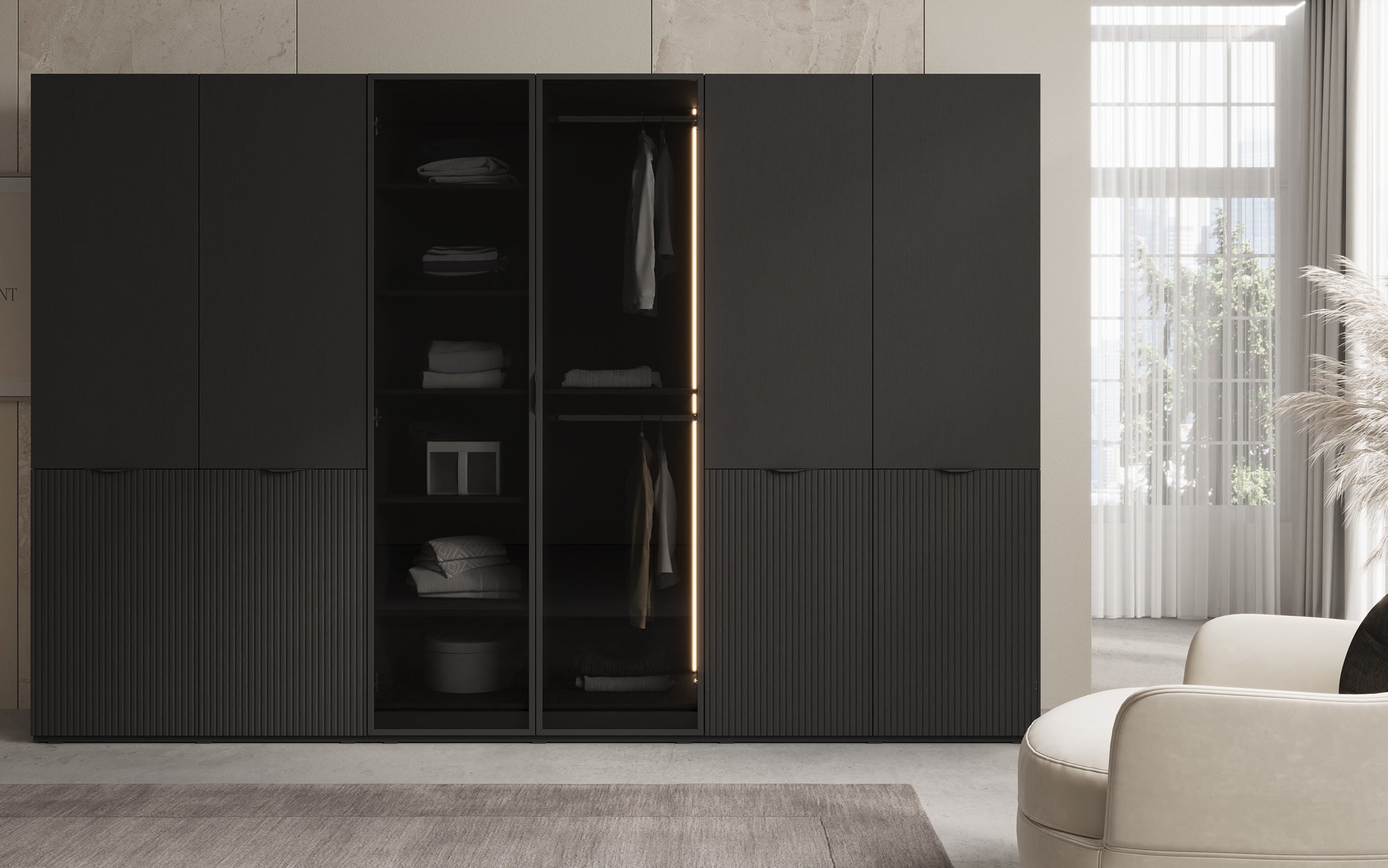 Modulo Sano – Modularer Kleiderschrank mit Glas- und Strukturfront