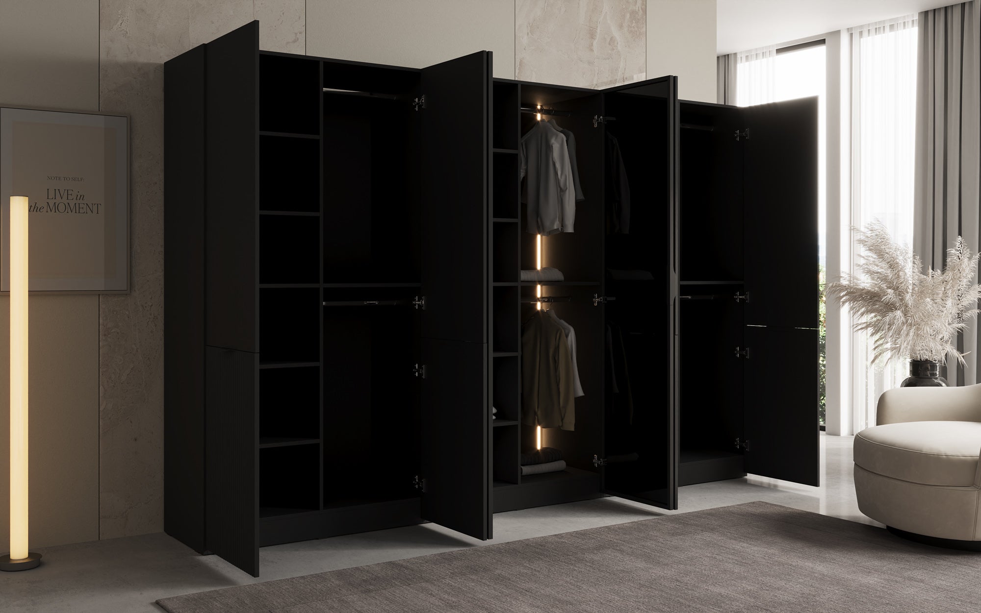 Modulo Sano – Modularer Kleiderschrank mit Glas- und Strukturfront