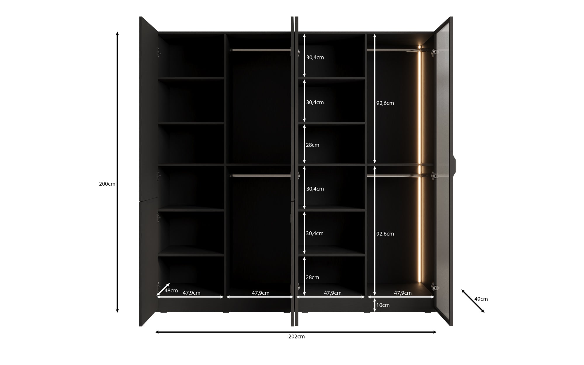 Modulo Ravo – Modularer Kleiderschrank mit geriffelter Glasfront und Strukturpaneel