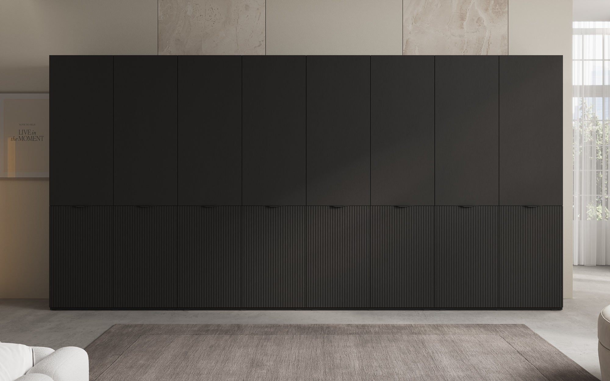 Modulo Faro XL – Véiermodulëge Design-Kleederschaf mat strukturéierter MDF-Front