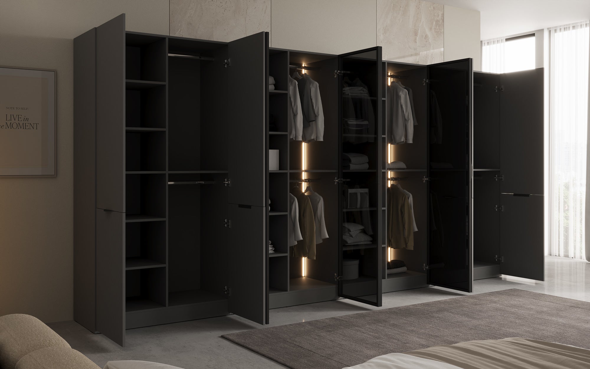 Modulo Verno – Modularer Design-Kleiderschrank mit Glas- und Strukturfront