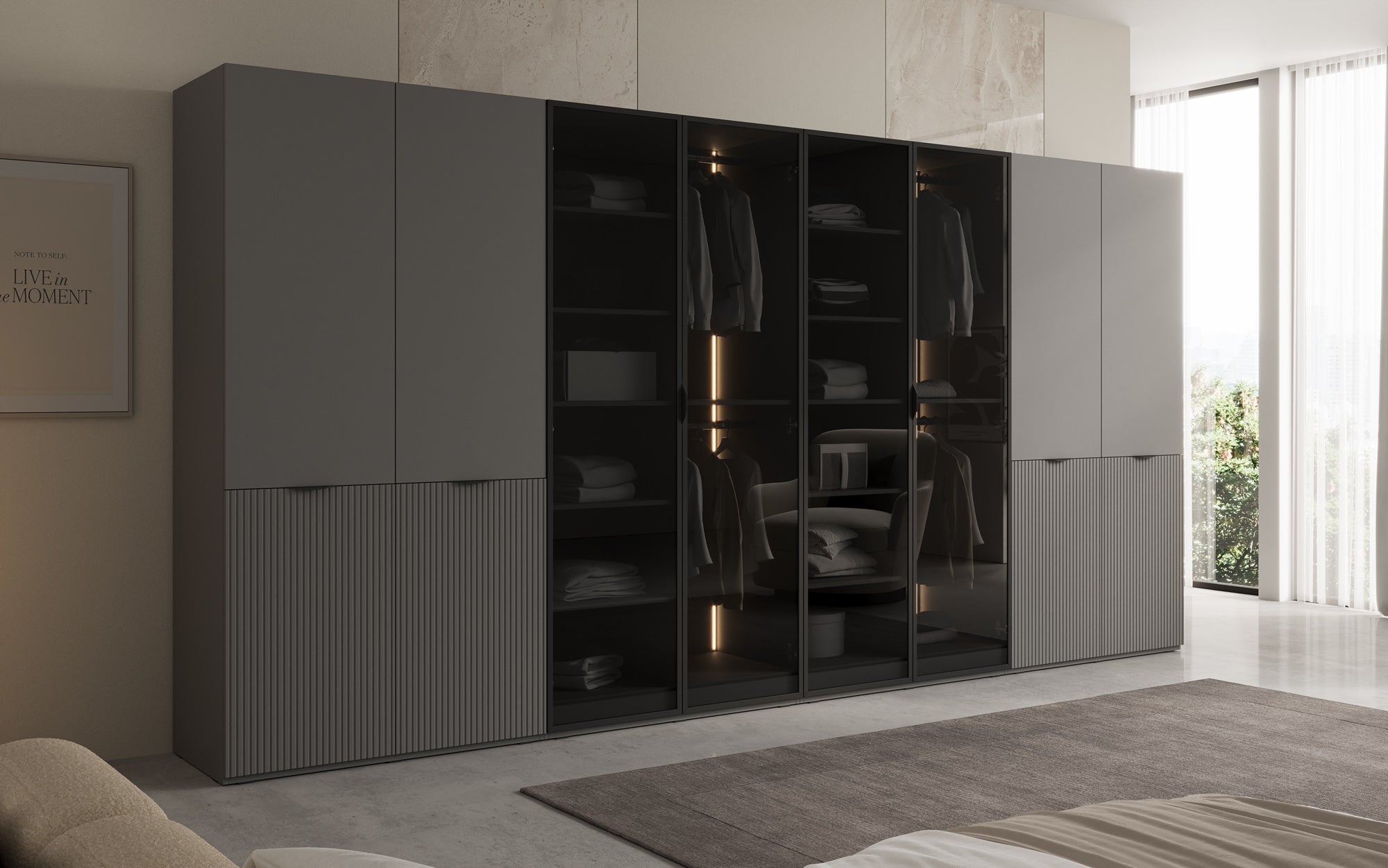Modulo Verno – Modularer Design-Kleiderschrank mit Glas- und Strukturfront