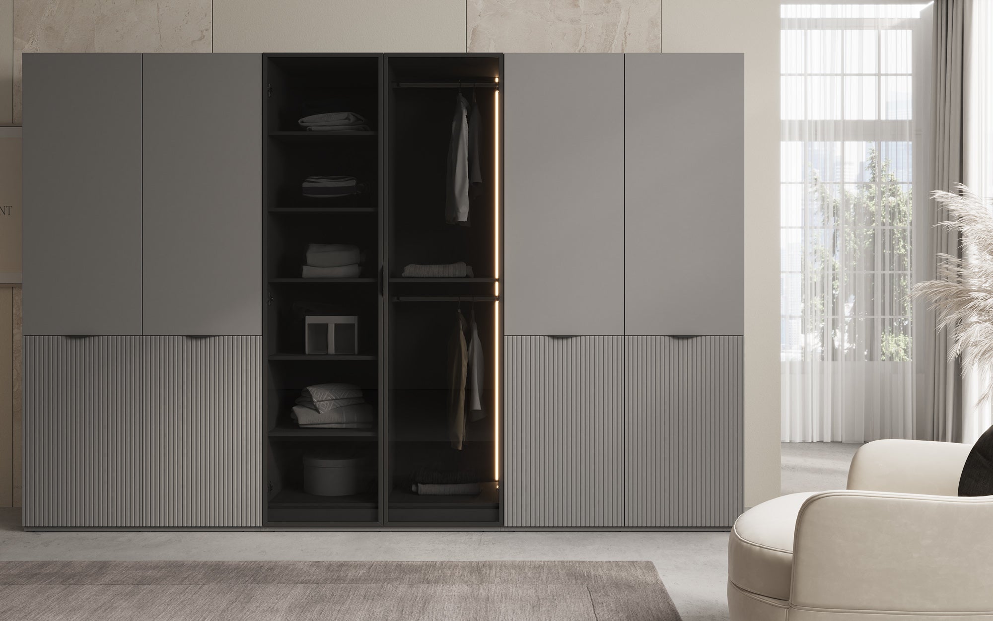 Modulo Sano – Modularer Kleiderschrank mit Glas- und Strukturfront