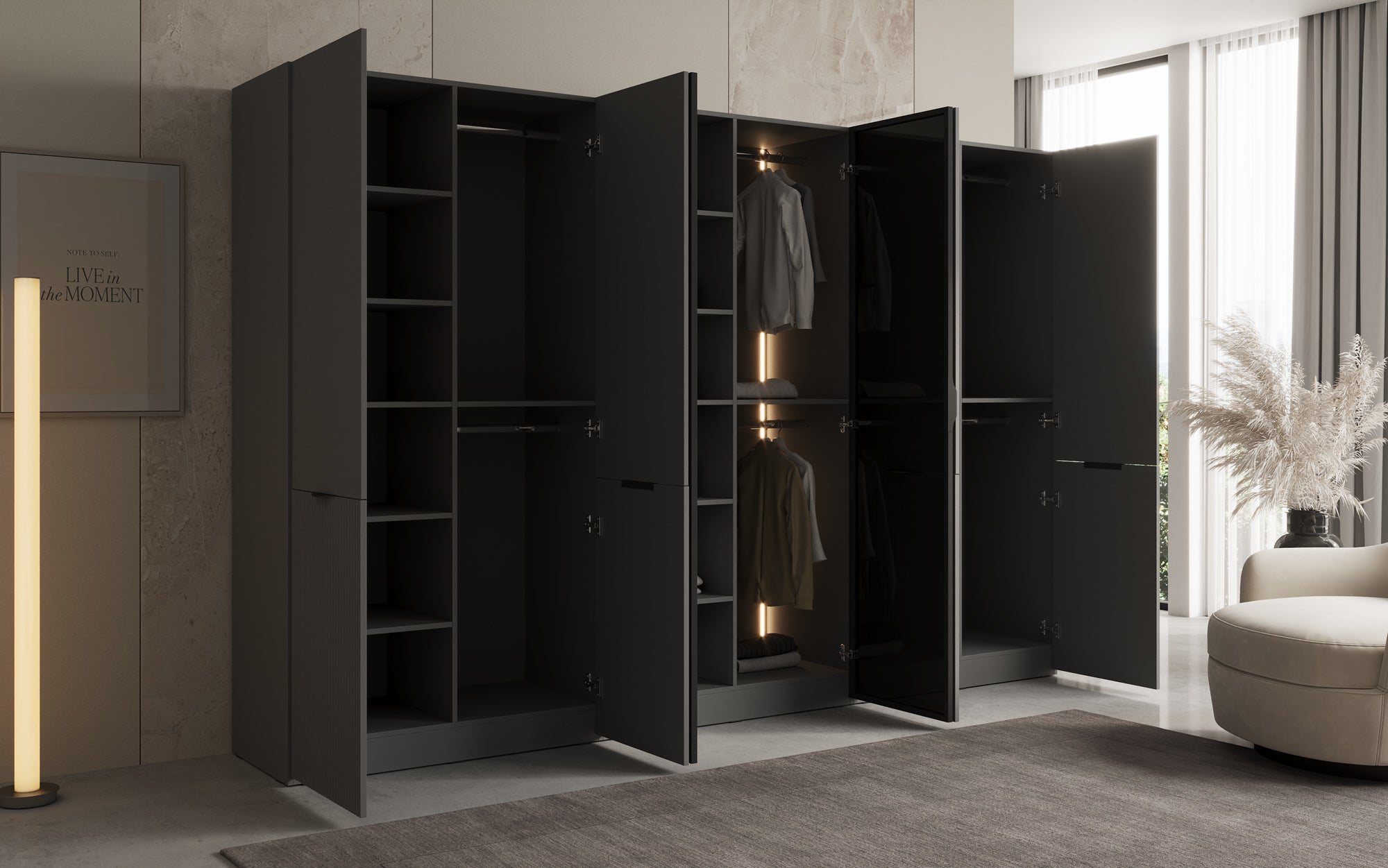 Modulo Sano – Modularer Kleiderschrank mit Glas- und Strukturfront