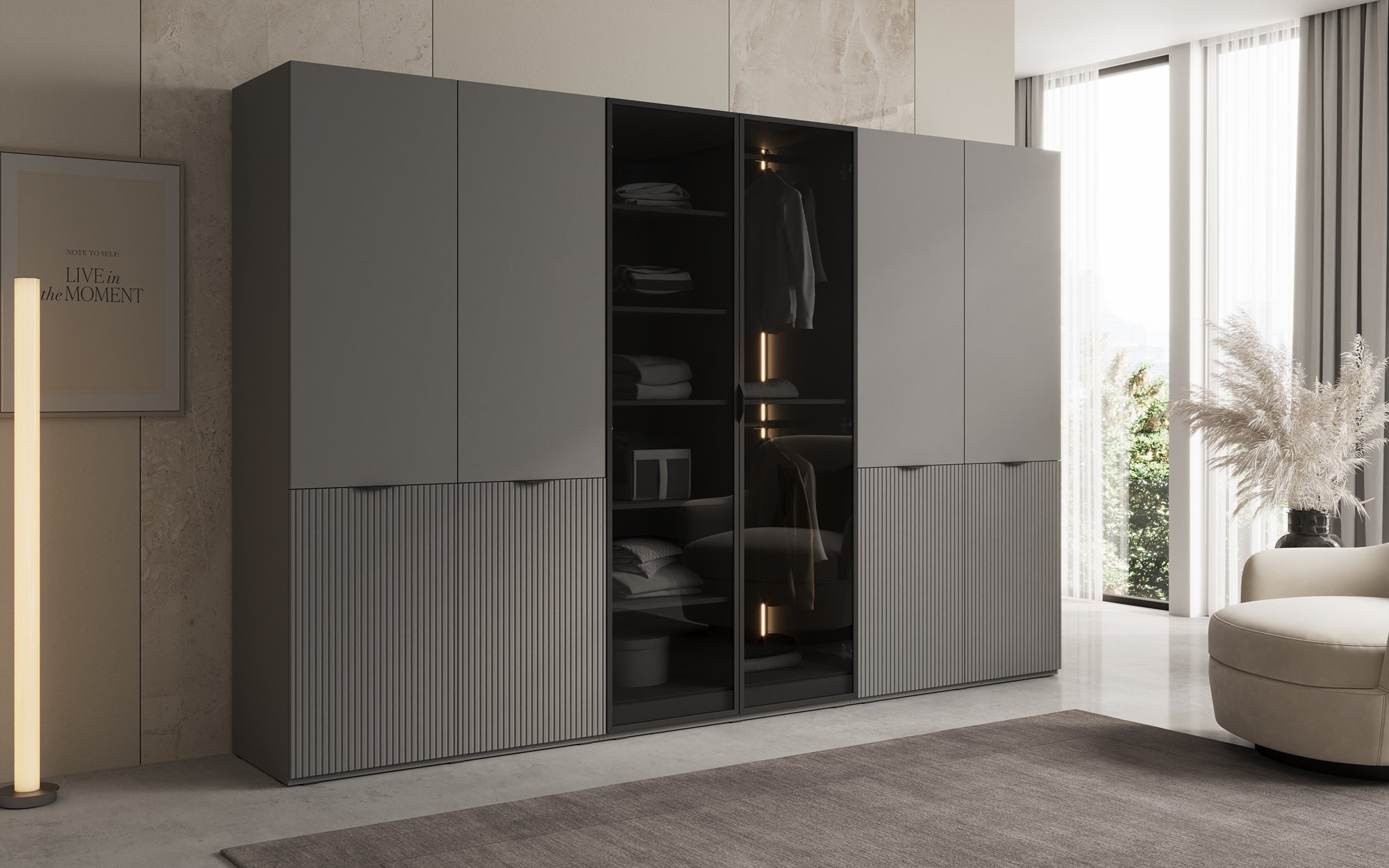 Modulo Sano – Modularer Kleiderschrank mit Glas- und Strukturfront