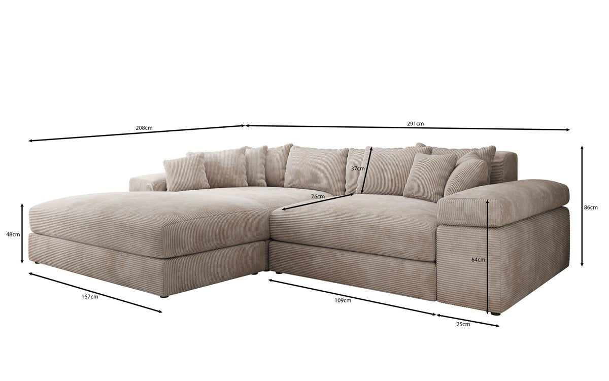 Designer Sofa Bernardo mit breiter Ottomane in Cord