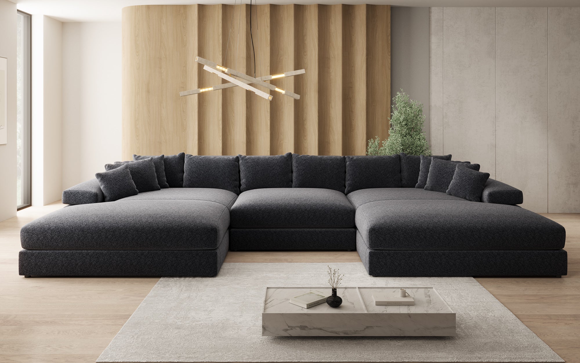 Designer-Sofa Bernardo U mat breeder Ottomane a Strukturstoff