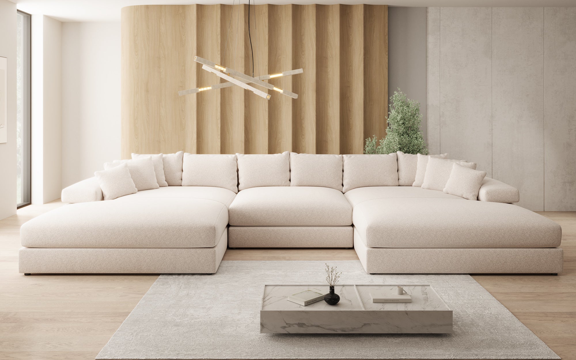 Designer-Sofa Bernardo U mat breeder Ottomane a Strukturstoff
