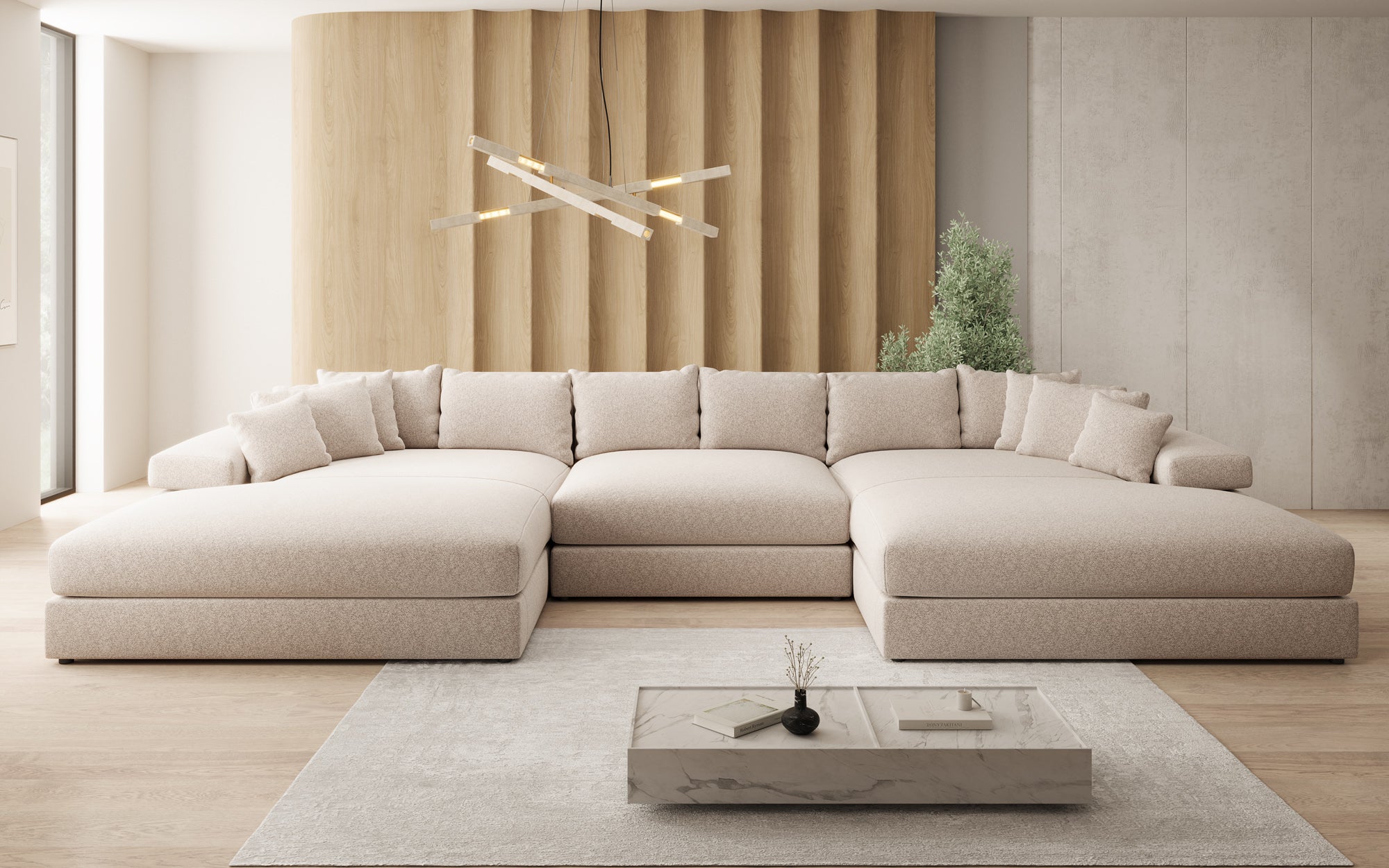 Designer-Sofa Bernardo U mat breeder Ottomane a Strukturstoff