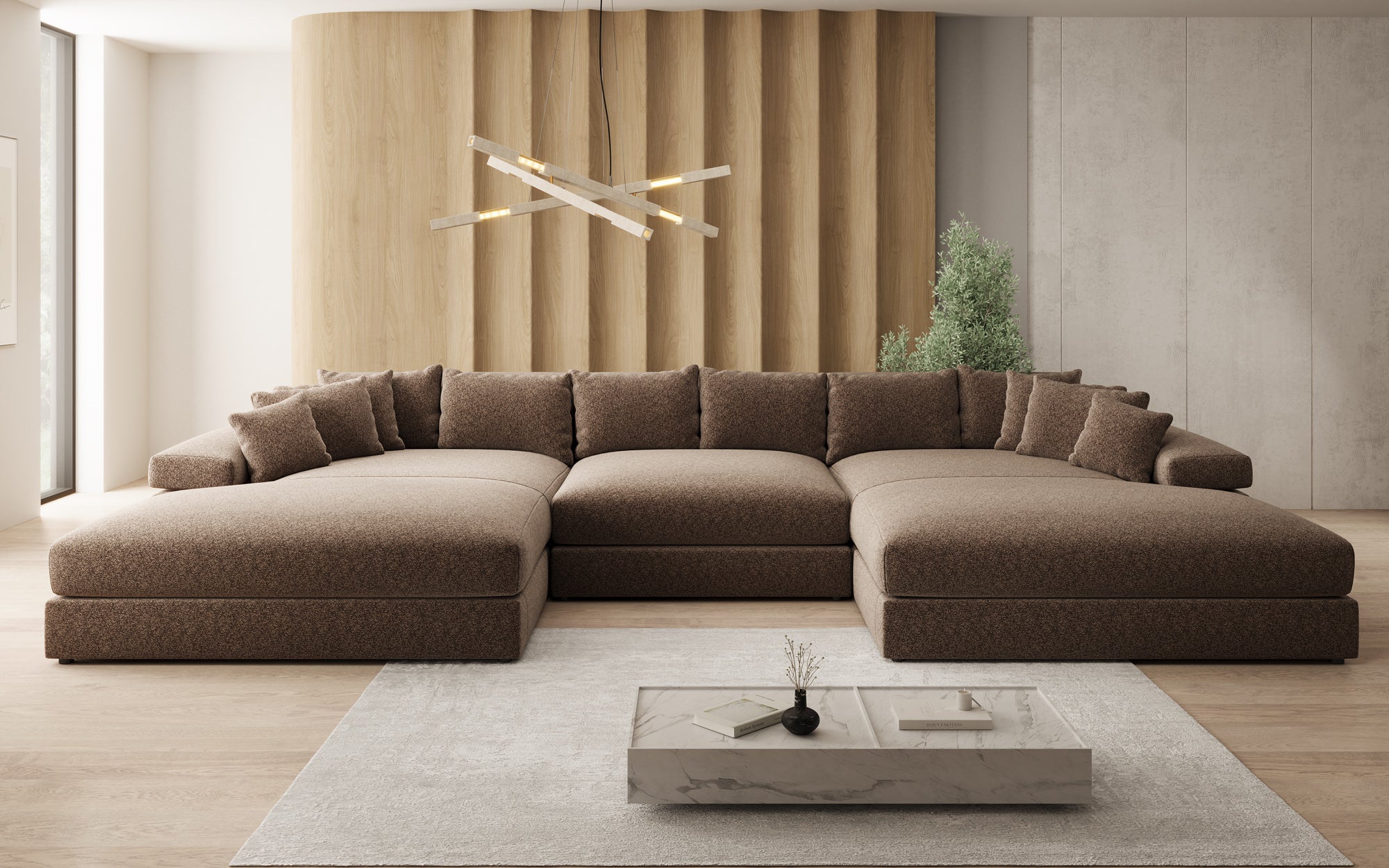 Designer-Sofa Bernardo U mat breeder Ottomane a Strukturstoff