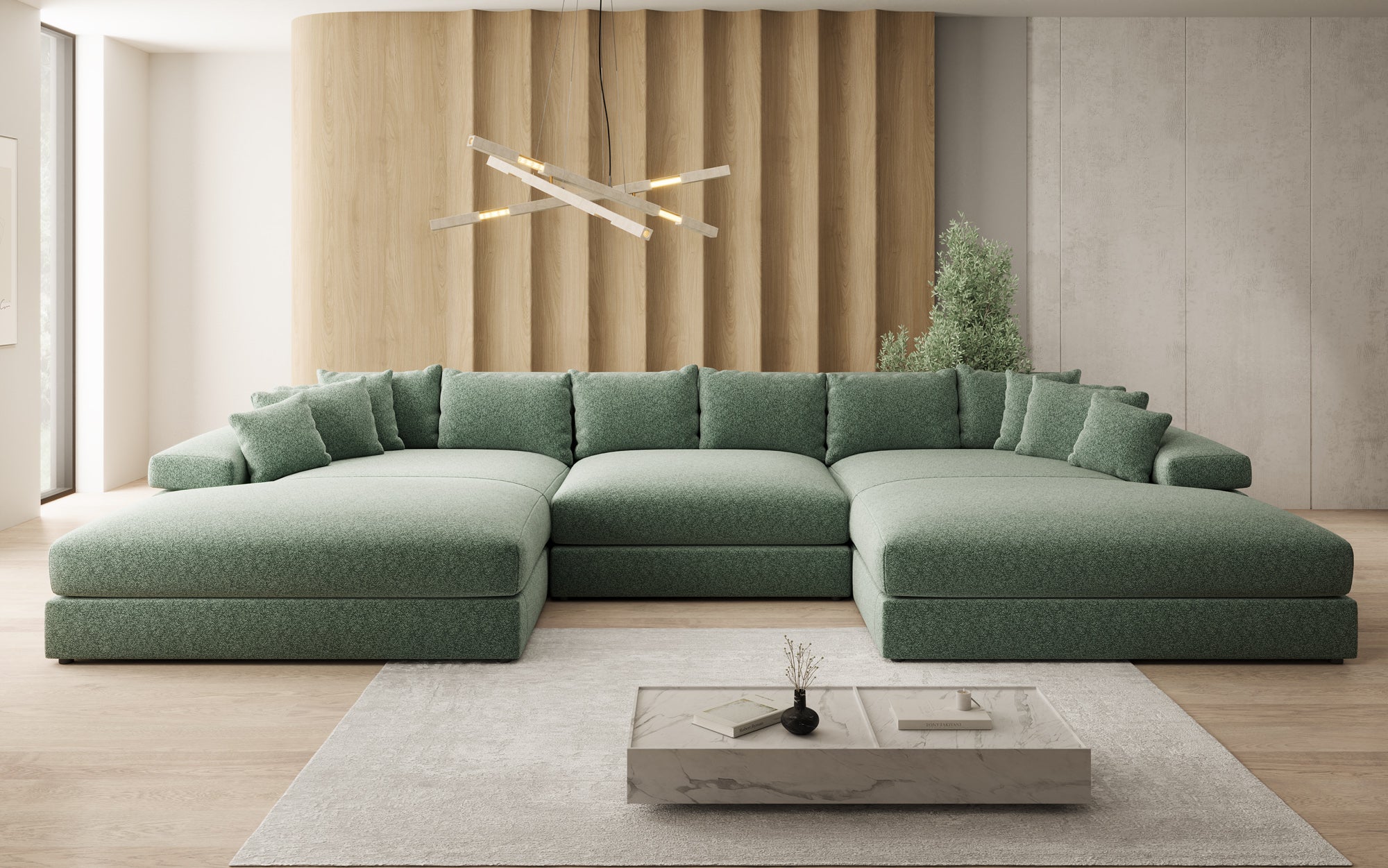 Designer-Sofa Bernardo U mat breeder Ottomane a Strukturstoff