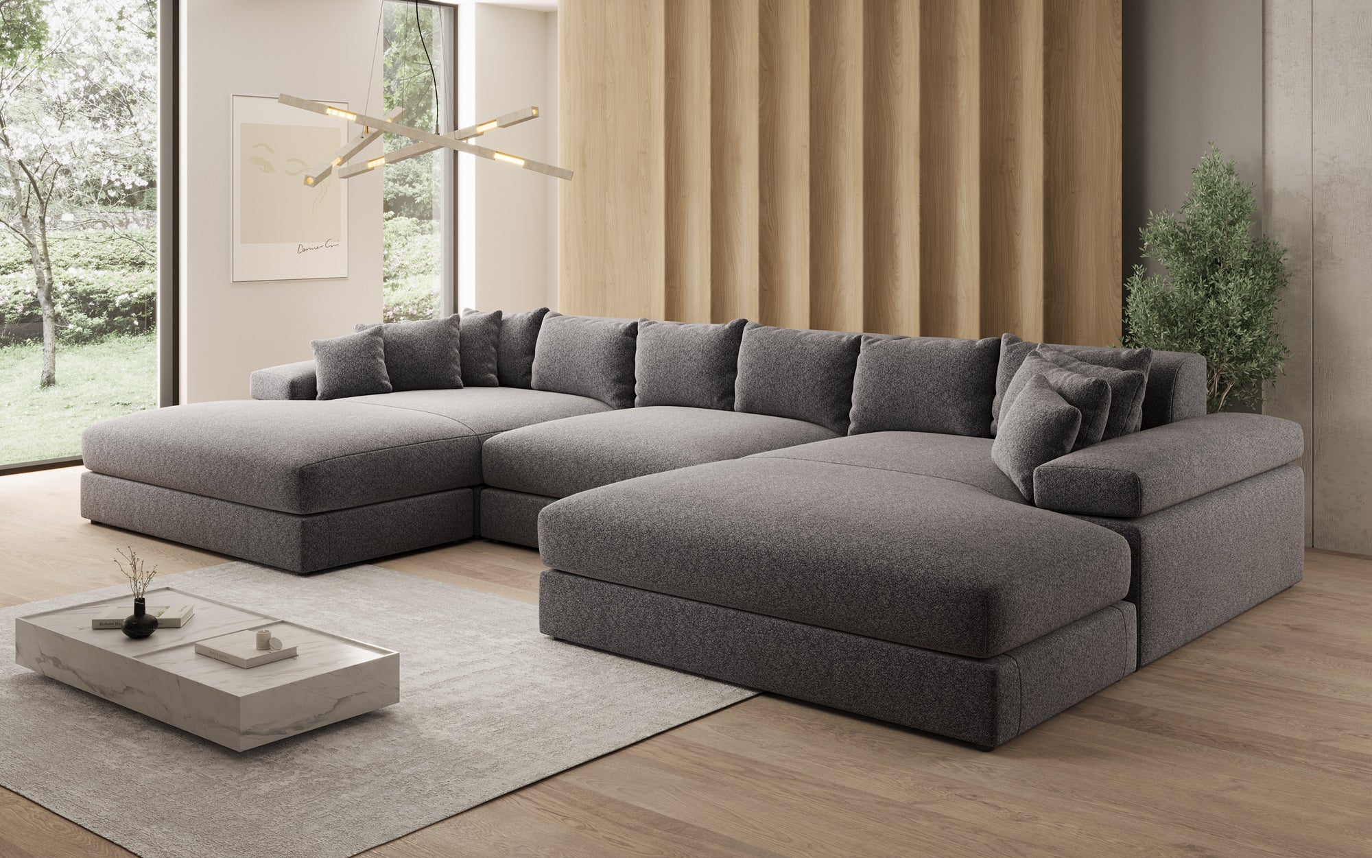 Designer-Sofa Bernardo U mat breeder Ottomane a Strukturstoff