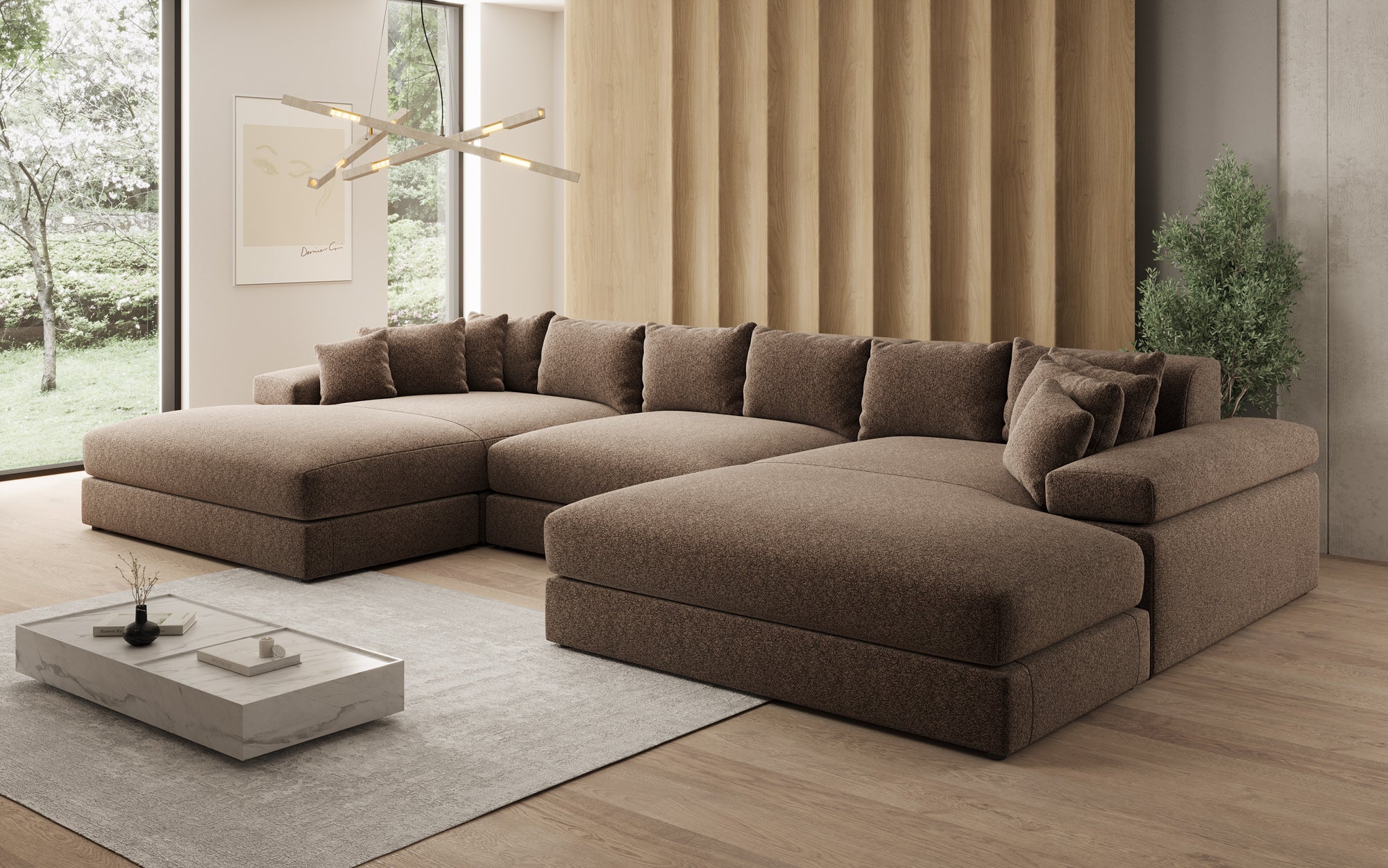 Designer-Sofa Bernardo U mat breeder Ottomane a Strukturstoff