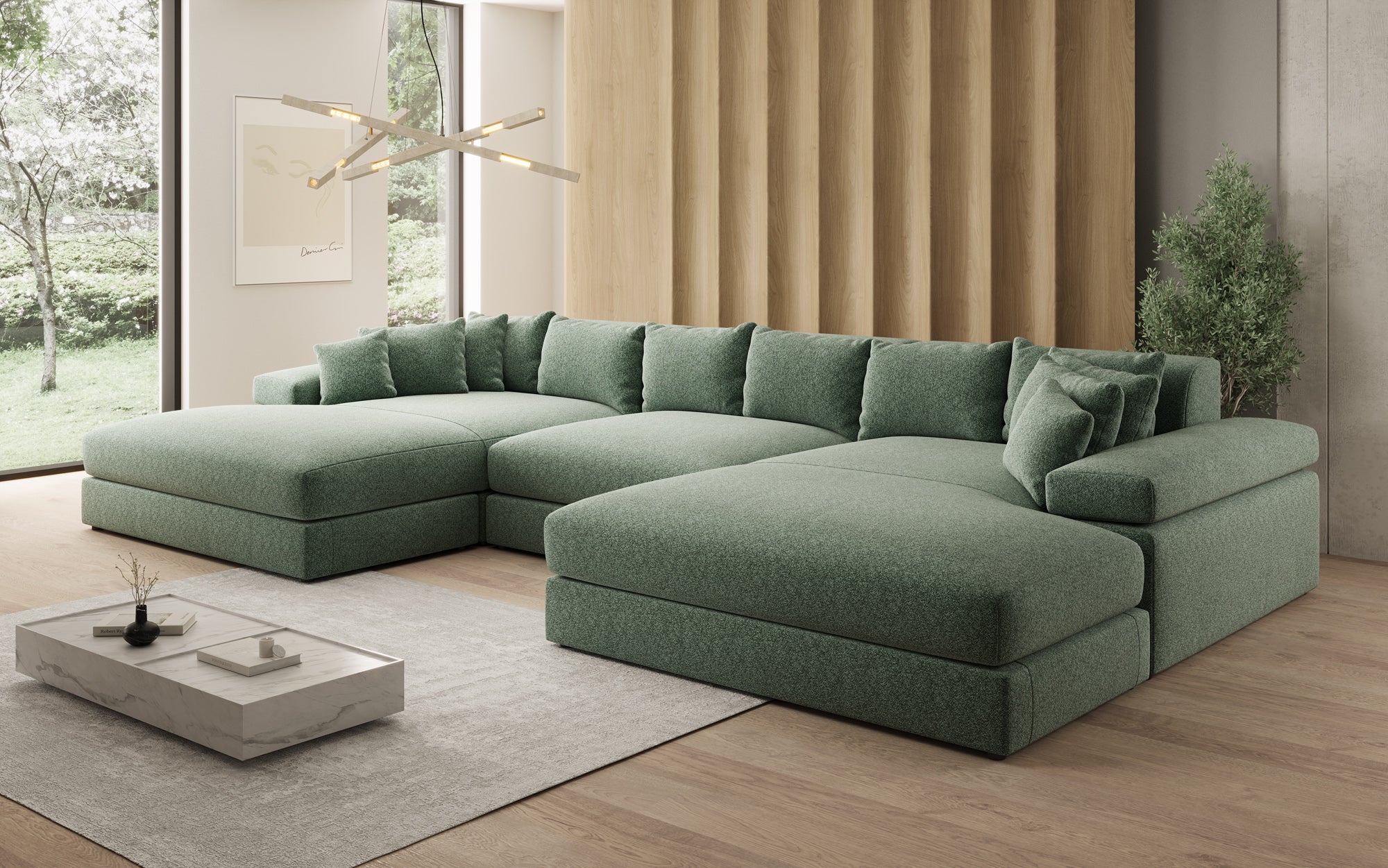 Designer-Sofa Bernardo U mat breeder Ottomane a Strukturstoff