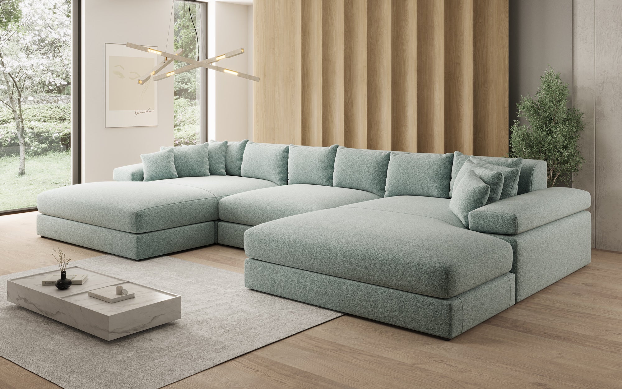 Designer-Sofa Bernardo U mat breeder Ottomane a Strukturstoff