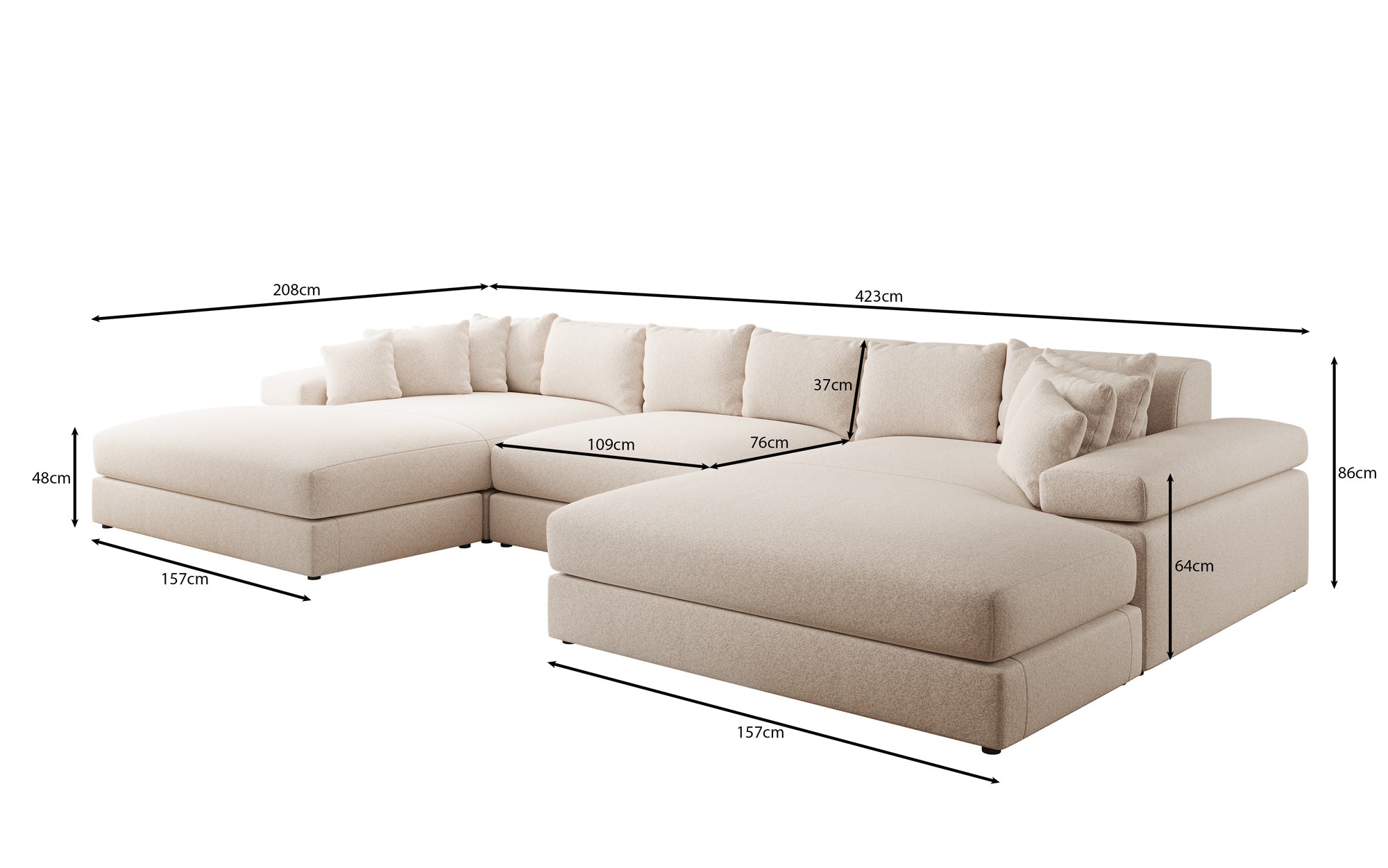 Designer-Sofa Bernardo U mat breeder Ottomane a Strukturstoff