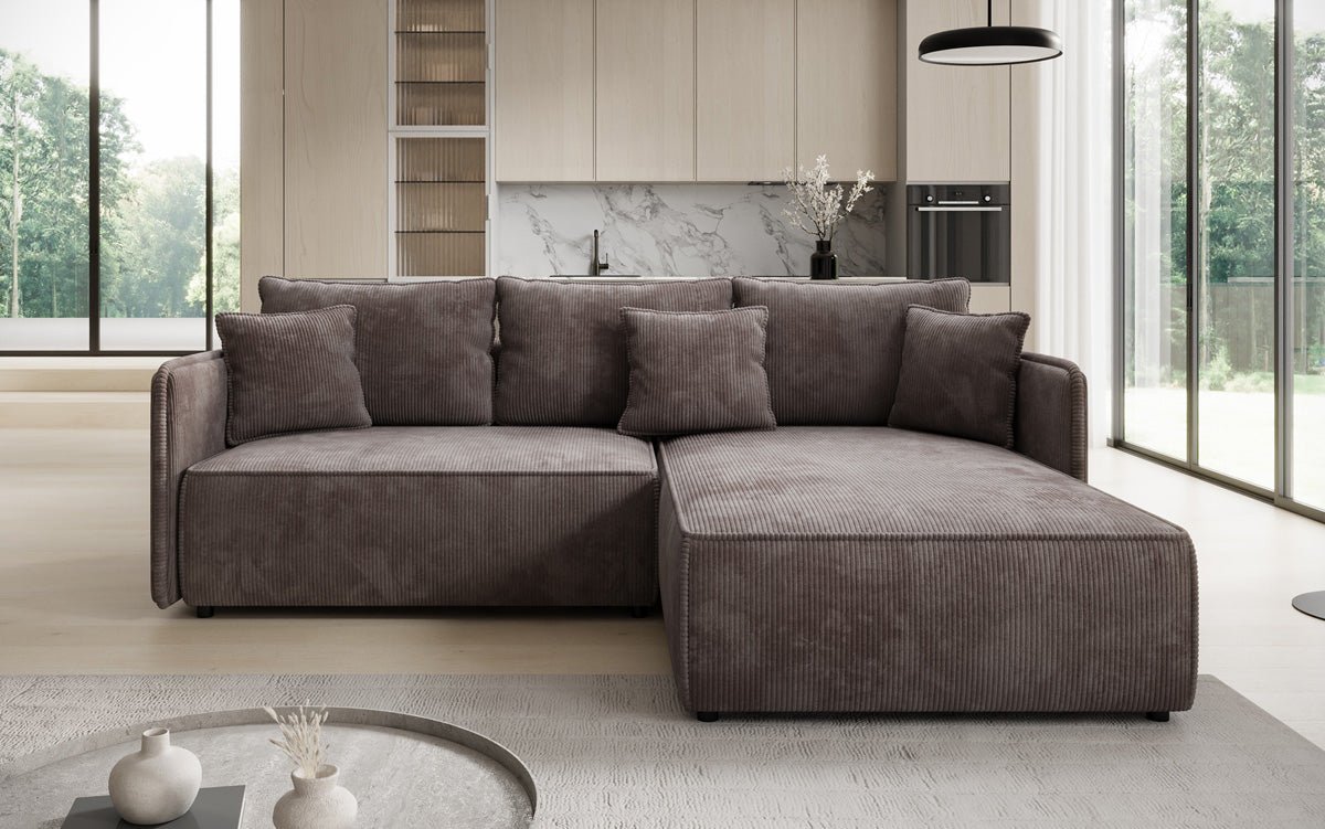 Designer Sofa Marlen mat Schloof- an Zesummeklappfunktioun an Cord