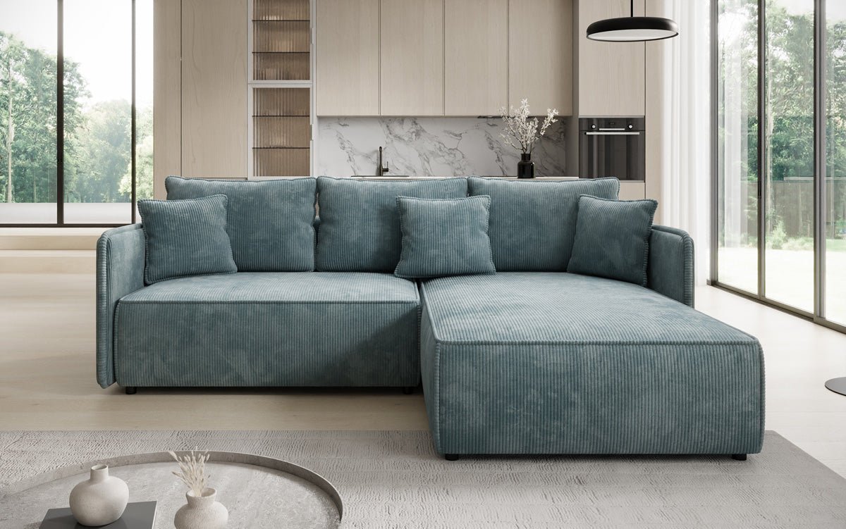 Designer Sofa Marlen mat Schloof- an Zesummeklappfunktioun an Cord