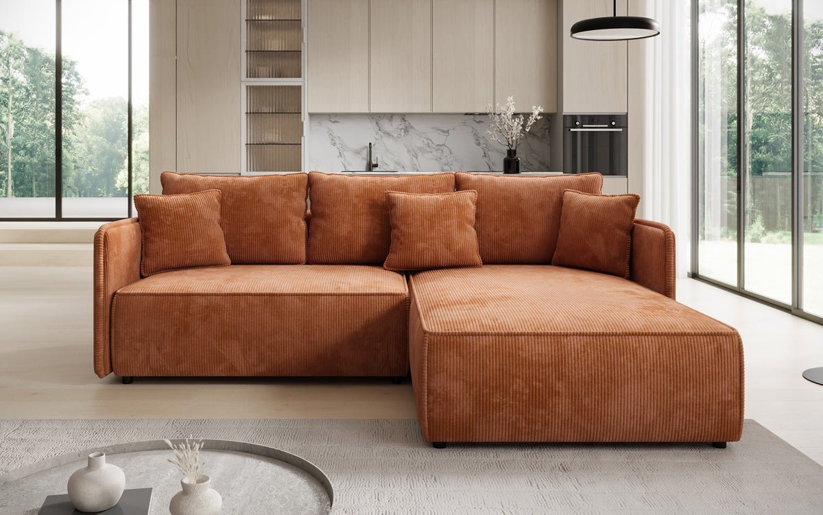Designer Sofa Marlen mat Schloof- an Zesummeklappfunktioun an Cord