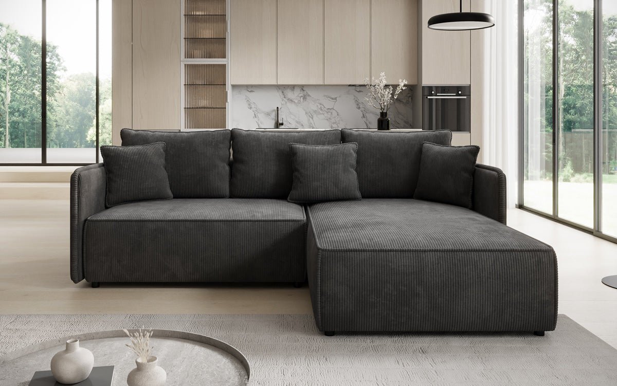 Designer Sofa Marlen mat Schloof- an Zesummeklappfunktioun an Cord